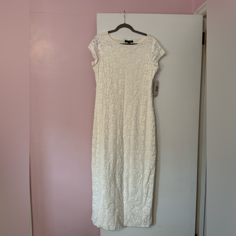 Sharagano white maxi lace dress